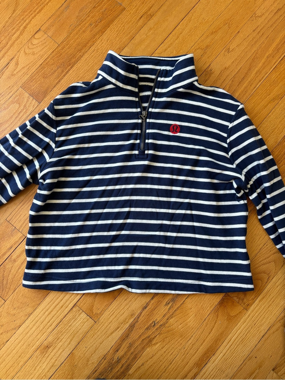 lululemon athletica cropped Navy and White Striped Quarter-Zip Sweatshirt